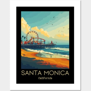 A Vintage Travel Illustration of Santa Monica - California - US Posters and Art